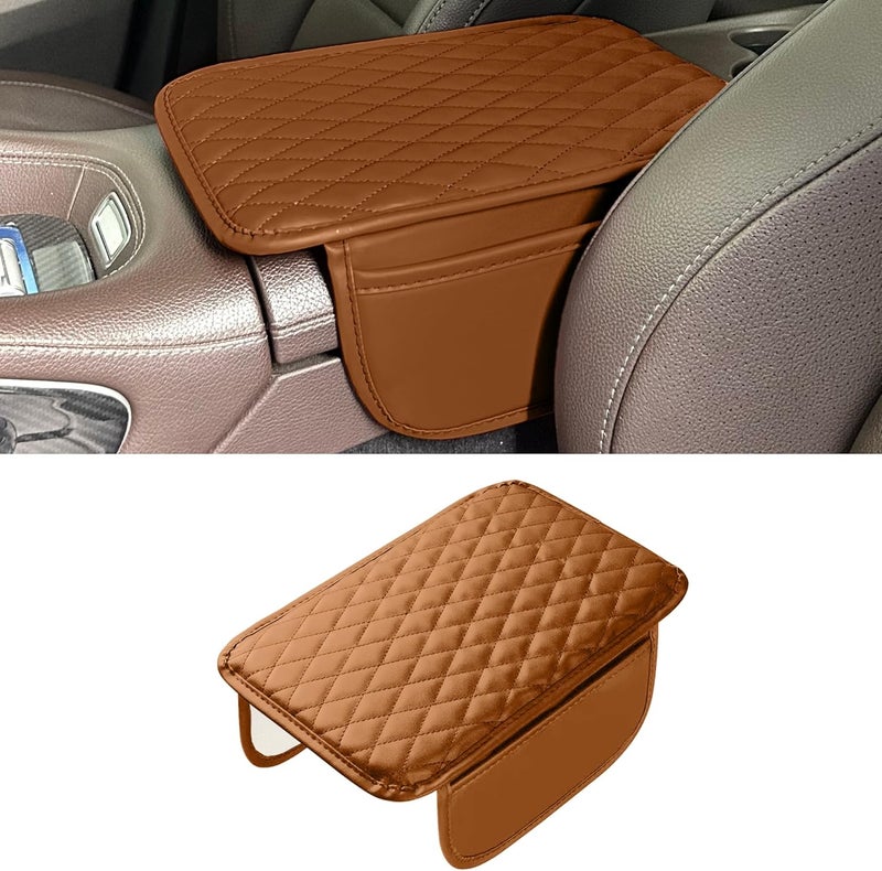 Tioollev Car Armrest Box Cover Diamond Quilted Grade Leather Console Organizer Car with Side Storage Pocket Universal Vehicle Middle Console Cover, Most Vehicle, SUV, Truck. (Orange) - Image 1